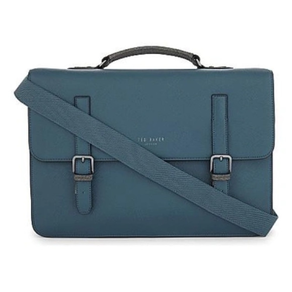 TED BAKER Spies Cross-grain Leather Satchel In Teal - Picture 13 of 16
